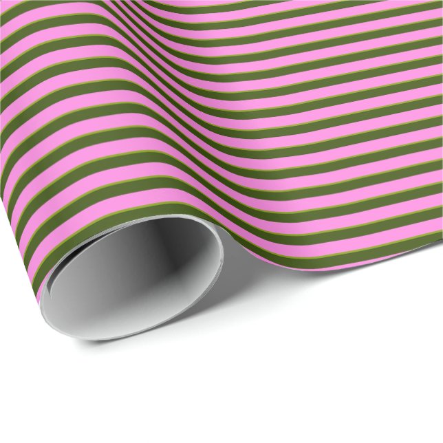 Papier Cadeau Rose Clair et Vert Rayure Rétro Moderne (Coin rond)