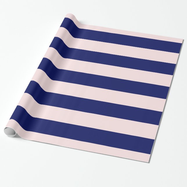 Papier Cadeau Rose clair, Marine Bleu XL Stripes Motif V (Déroulé)