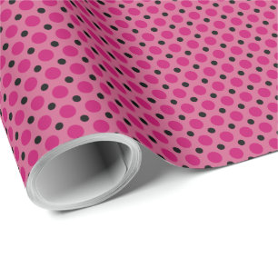 Papier Cadeau Rose clair, rose vif et pois noirs