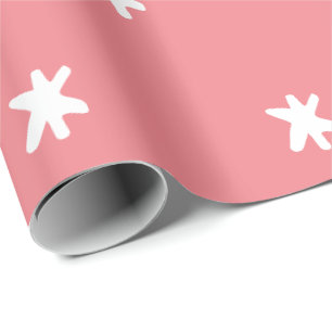 Papier Cadeau Rose Corail et Motif Blanc