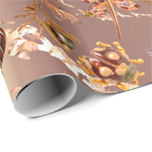 Papier Cadeau Rose cuivre Gold Meadow Papillon Insectes Gems