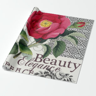 Papier Cadeau Rose Damask Joli Floral Antique