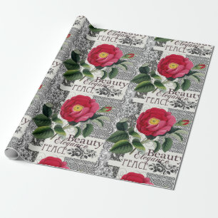 Papier Cadeau Rose Damask Joli Floral Antique