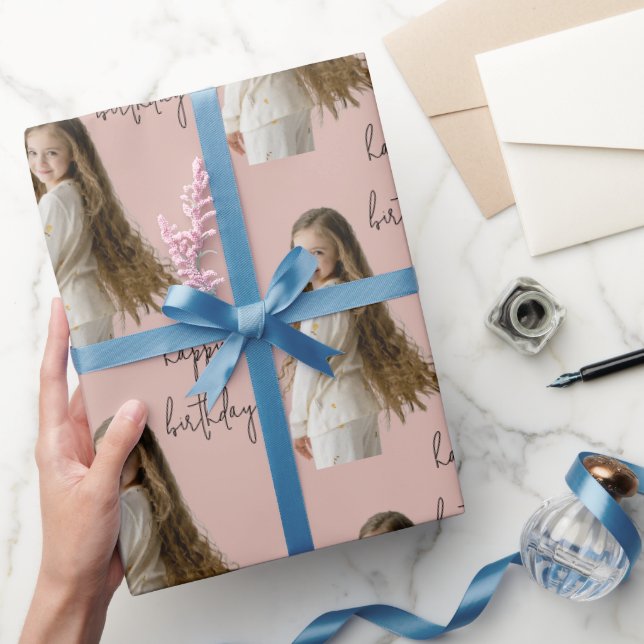 Papier Cadeau Rose d'argile chaude et personnalisées texte et ph (Cadeaux)