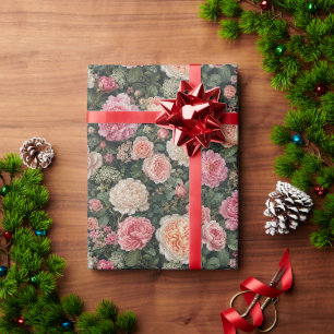 Papier Cadeau Rose de jardin et art de pivoine de luxe