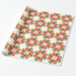 Papier Cadeau Rose de l'aquarelle motif d'aquarelle<br><div class="desc">Rose aquarelle motif emballage papier cadeau. Peinture rose et feuille rose d'art dans un anneau design enveloppant papier cadeau dans des oranges rouges et des verts. Idéal pour les anniversaires d'été ou de printemps, ou pour un cadeau spécial pour un amour, une petite amie ou un ami spécial. Ajoutez vos...</div>