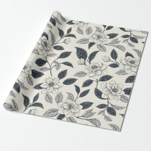 Papier Cadeau Rose d'ivoire Botanique en marbre de nuit