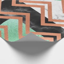 Rose en cuivre marbre or Carrara Chevron Mint noir