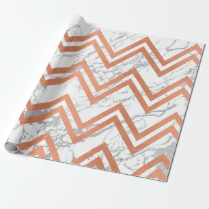 Papier Cadeau Rose en cuivre marbre or Zig Zag Chevron gris blan