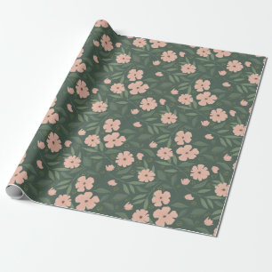 Papier Cadeau Rose et chasseur vert Joli motif floral