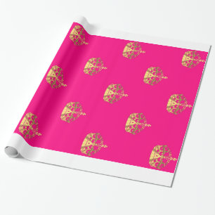 Papier Cadeau Rose et motif de couronne d'or