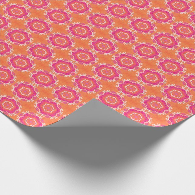 Papier Cadeau Rose et motif géométrique orange (Coin)