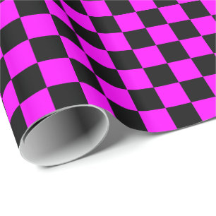Papier Cadeau Rose et noir à carreaux
