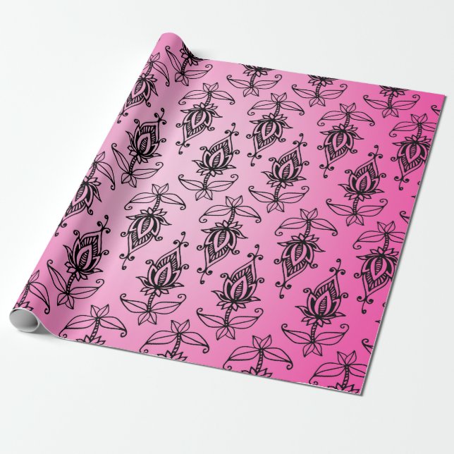 Papier Cadeau Rose et noir Bollywood arabe (Déroulé)