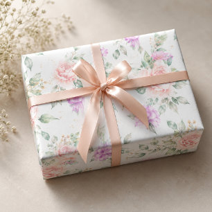 Papier Cadeau Rose et pivoine florale rose pâle à l'aquarelle