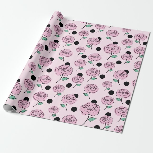 Papier Cadeau Rose et points. (Déroulé)