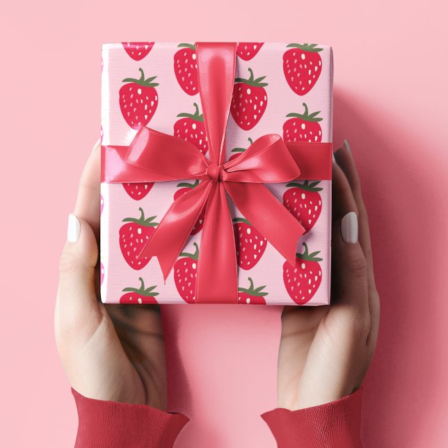Papier Cadeau Rose et rouge avec Motif fraise (Créateur téléchargé)
