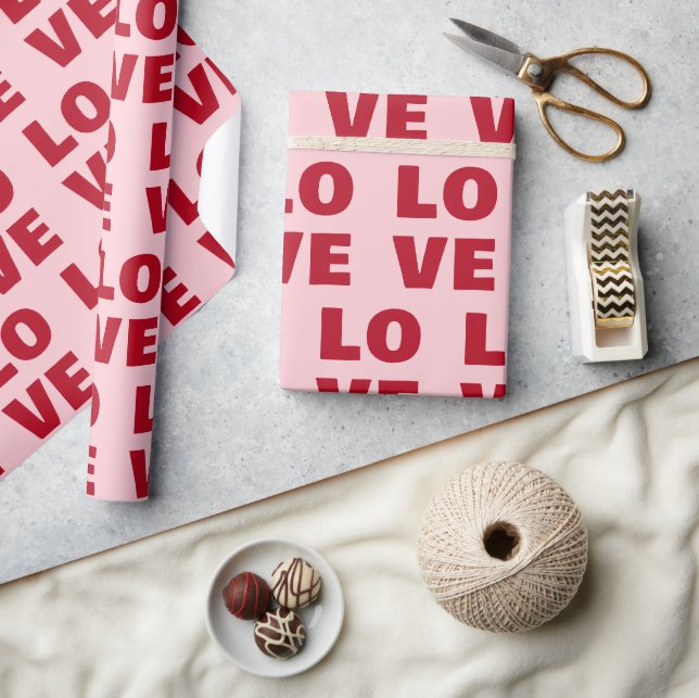 Papier cadeau rose et rouge typographie audacieuse (Artisanat)