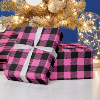 Papier Cadeau Rose Féminin Chaud Rose et Noir Buffalo à carreaux