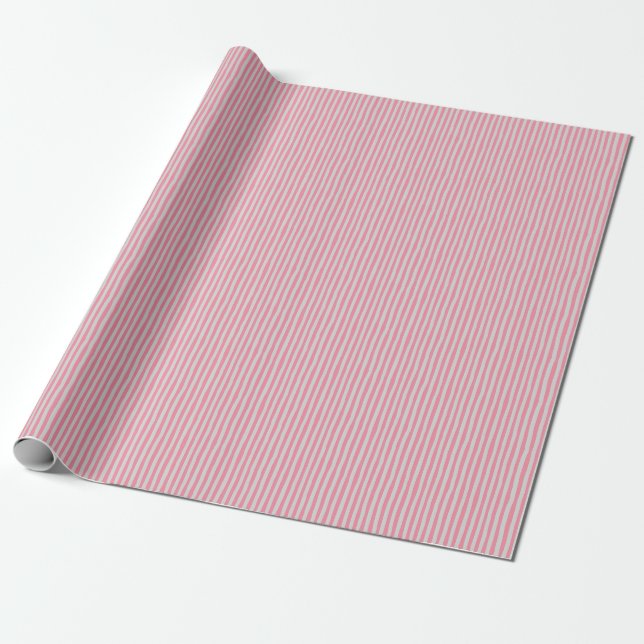 Papier Cadeau Rose flamant & rayures bancales gris clair (Déroulé)