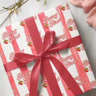 Papier Cadeau Rose Fleur d'Or Baie Premier Anniversaire Fraise