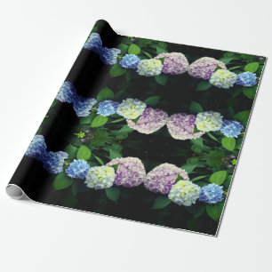 Papier Cadeau rose floral violet fleuri bleu floral Hydrangée
