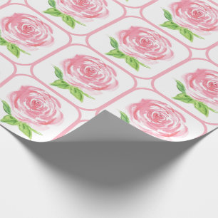 Papier Cadeau Rose Florale Aquarelle Peinte à la Main