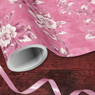 Papier Cadeau Rose florale rose vintage chinoiserie découpage