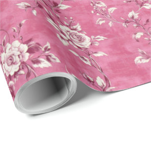 Papier Cadeau Rose florale rose vintage chinoiserie découpage