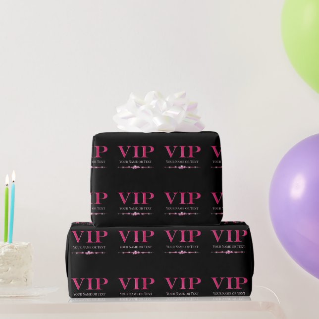 Papier Cadeau Rose Glamour VIP sur Fond Noir (Cadeaux de fête)