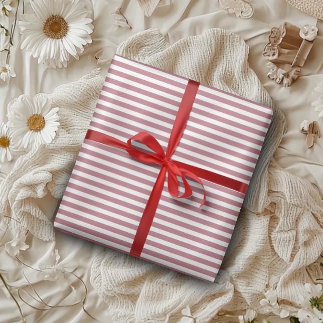 Papier Cadeau Rose Gold Blanc Simple Rayé Horizontal (Créateur téléchargé)