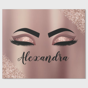 Papier Cadeau Rose Gold Blush Pink Monogram Glitter Eyelashes