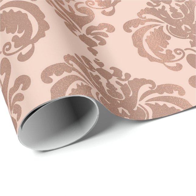 Papier Cadeau Rose Gold Blush Rose Moderne Glam Damask (Coin rond)