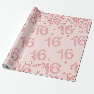Papier Cadeau Rose Gold Blush Sweet 16 Parties scintillant de f