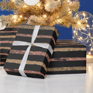 Papier Cadeau Rose Gold Élégant et Rayures Noires