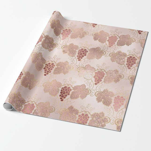 Papier Cadeau Rose Gold et Blush French Wine sur le thème (Déroulé)