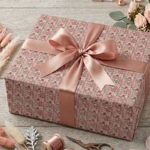 Papier Cadeau Rose gold et floral rose saumon rustique pour un s
