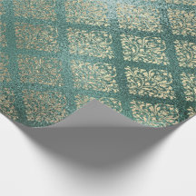 Rose Gold Foxier Damask Turquoise verre brillant m