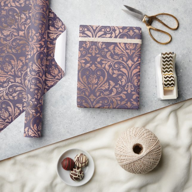 Papier Cadeau Rose Gold Glamouruseuse et Damassé Lavande (Artisanat)