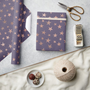 Papier Cadeau Rose Gold Glamouruseux et Étoiles Lavande