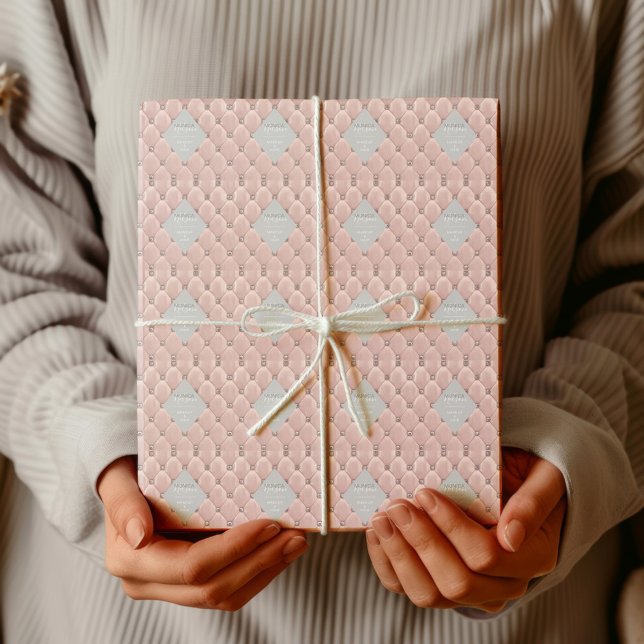 Papier Cadeau Rose Gold Luxueux Monogramme Brodé (Créateur téléchargé)