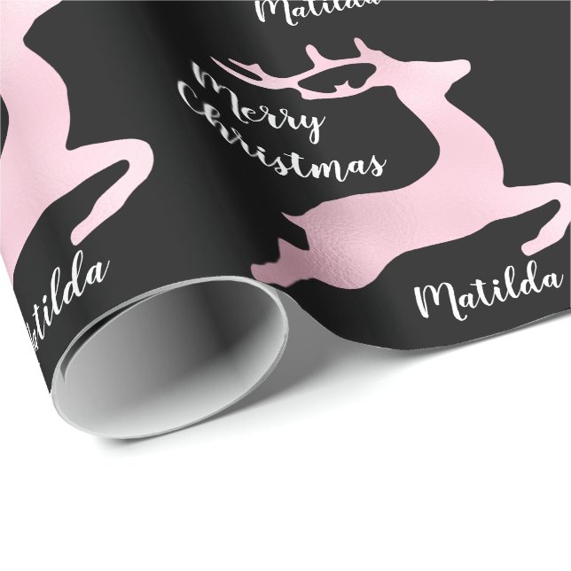 Papier Cadeau Rose Gold Noël rennes motif personnalisé (Coin rond)