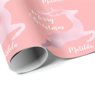 Papier Cadeau Rose Gold Noël rennes motif personnalisé
