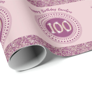 Papier Cadeau Rose Gold Pailleté et Rayures Élégantes pour 100e