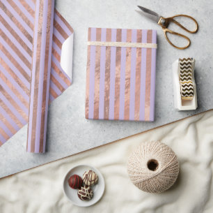 Papier Cadeau Rose Gold Pailleté Et Rayures Lavande Glamour
