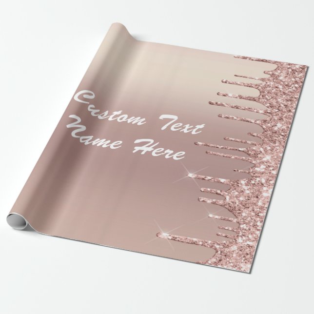 Papier Cadeau Rose Gold Parties scintillant Votre nom Texte Enve (Déroulé)