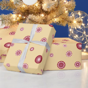 Papier Cadeau Rose Gold Points Rouges Géométrique Cercle Beige