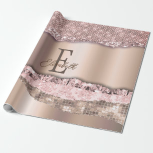 Papier Cadeau Rose Gold Tendance Diamants Paillettes Monogramme