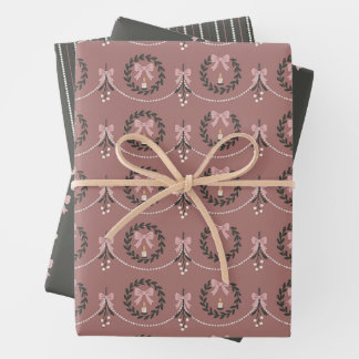 Papier cadeau rose guimauve à motif de gui et de c