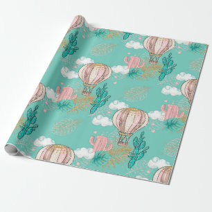 Papier Cadeau Rose, menthe et or tropical désert faux paillettes